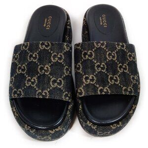 Authentic Gucci Sandals Women Blue Cotton mn334-121225